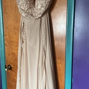 Elegant Champagne Lace Bodice Wedding Dress